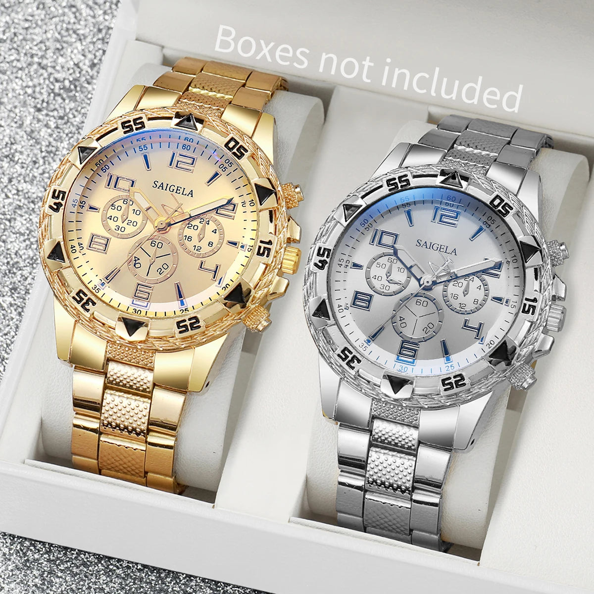 2PCS/Set Men’s Business Watches – Fashion Arabic Dial Steel Band Quartz Wristwatch Set (Without Box)
