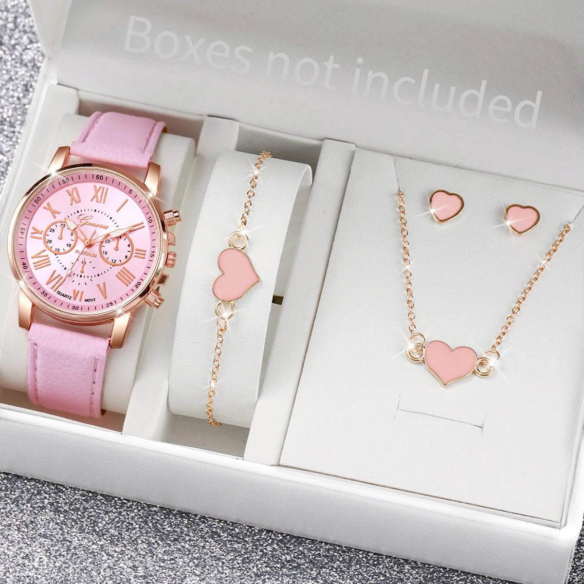 5/6PCS Women's Quartz Leather Band Wrist Watch Set