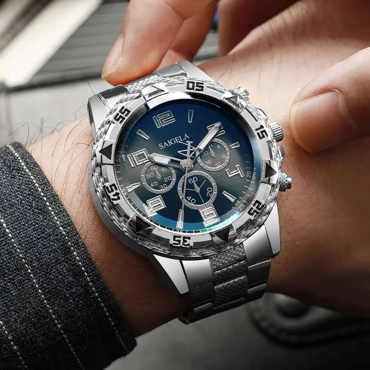 3PCS/Set Men’s Business Quartz Watch + Necklace + Bracelet (Without Box)