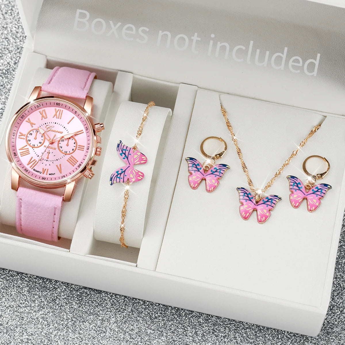 5/6PCS Women's Quartz Leather Band Wrist Watch Set