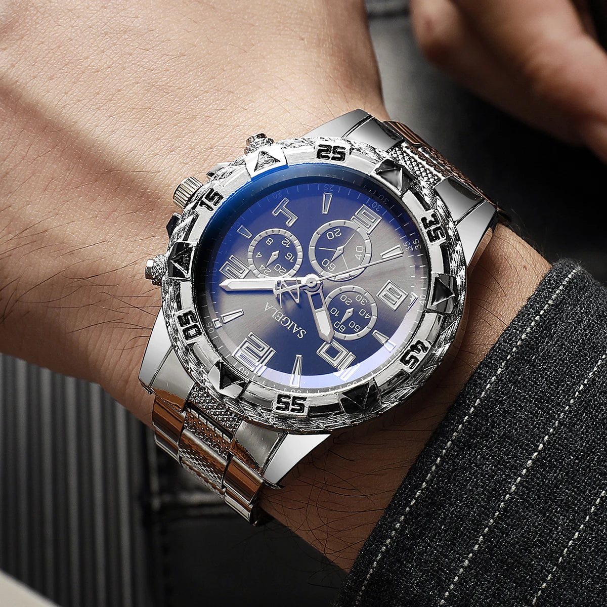 2PCS/Set Men’s Business Watches – Fashion Arabic Dial Steel Band Quartz Wristwatch Set (Without Box)