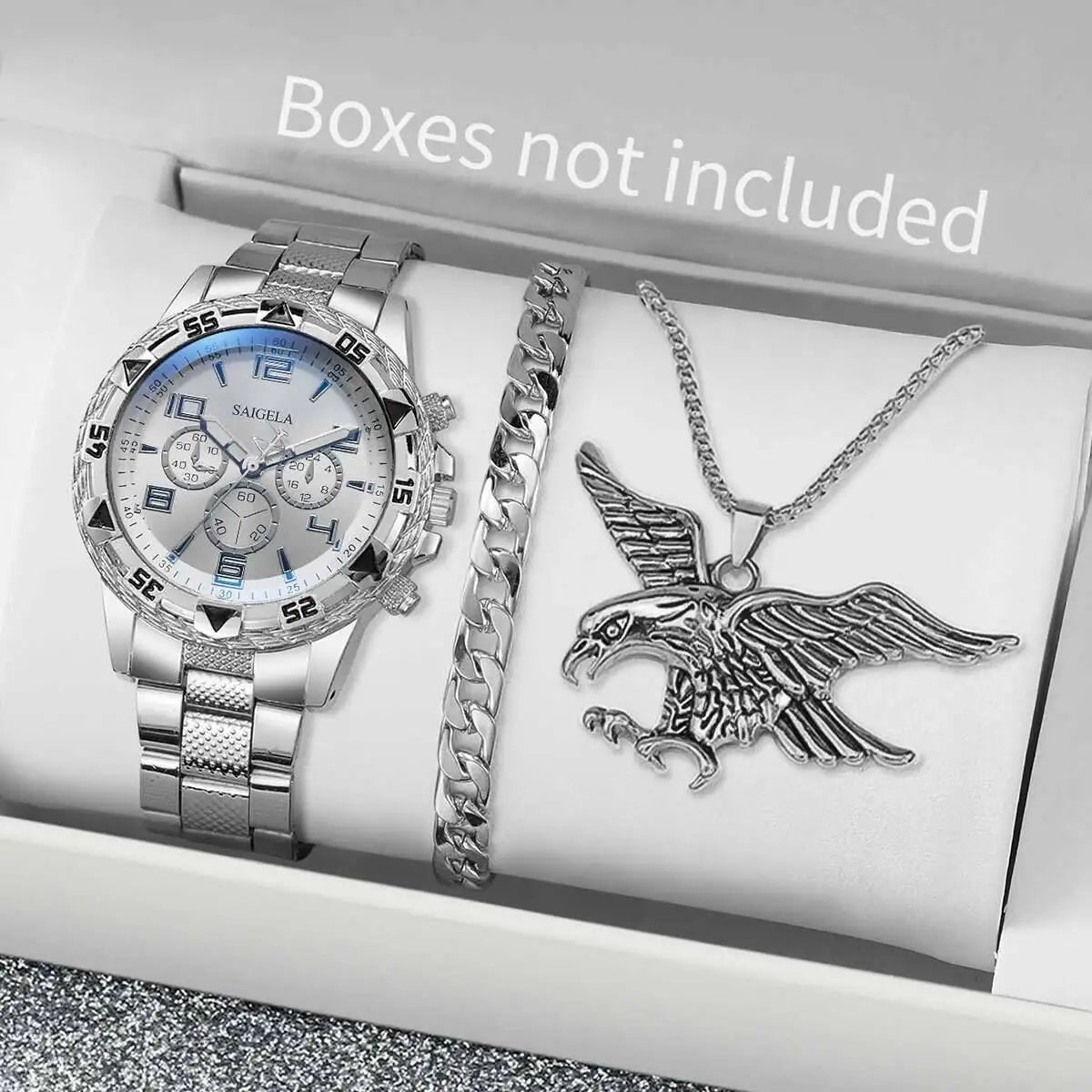 3PCS/Set Men’s Business Quartz Watch + Necklace + Bracelet (Without Box)