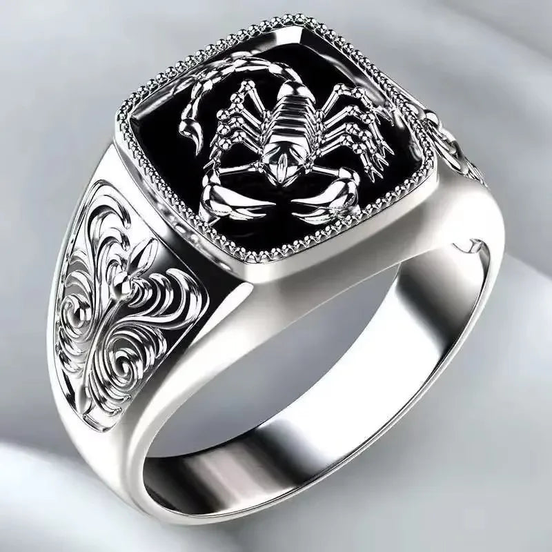 WOSIKATE Men's Scorpion Silver Ring