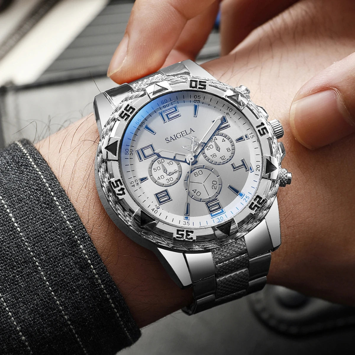 2PCS/Set Men’s Business Watches – Fashion Arabic Dial Steel Band Quartz Wristwatch Set (Without Box)