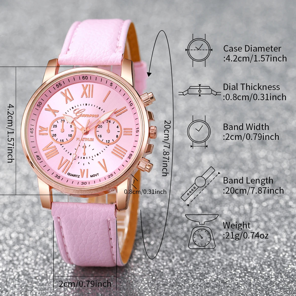 5/6PCS Women's Quartz Leather Band Wrist Watch Set