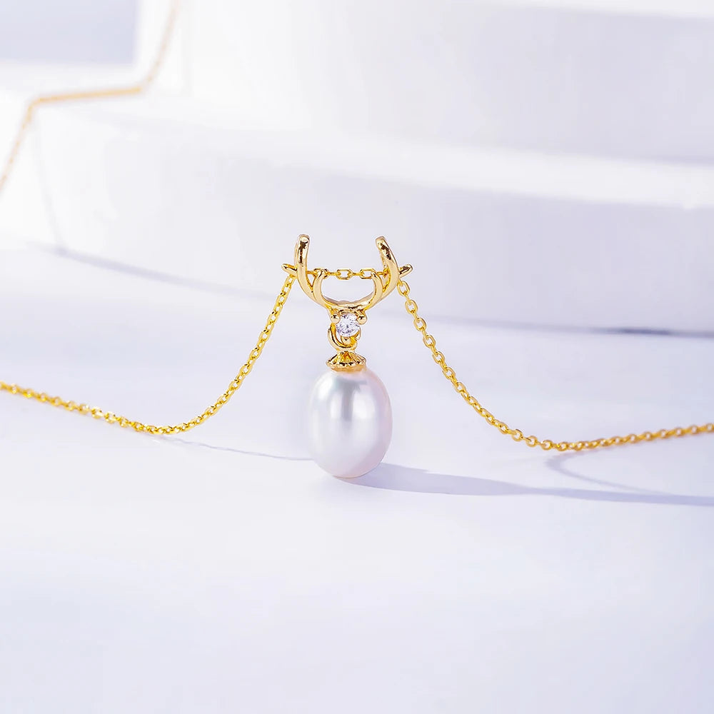 Natural Freshwater Pearl Pendant Necklace – Antler Crown Design, Elegant Ladies Jewelry, Perfect Holiday Gift