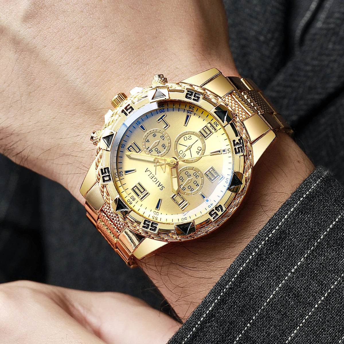 2PCS/Set Men’s Business Watches – Fashion Arabic Dial Steel Band Quartz Wristwatch Set (Without Box)