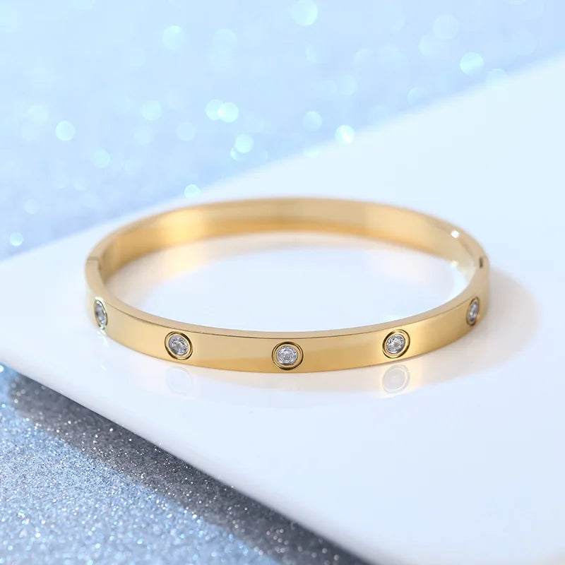 Stainless Steel Crystal Cuff Bracelet – Elegant Fashion Jewelry