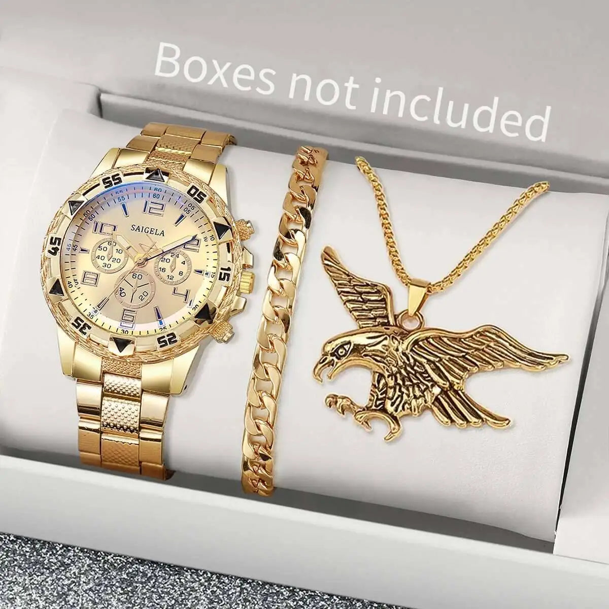 3PCS/Set Men’s Business Quartz Watch + Necklace + Bracelet (Without Box)