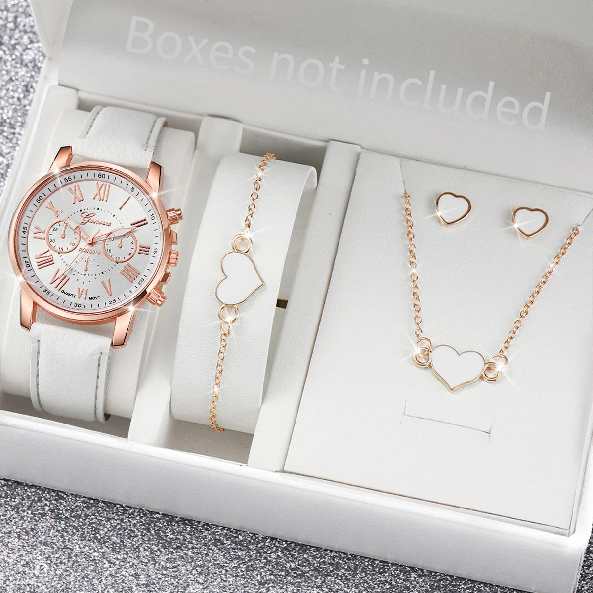 5/6PCS Women's Quartz Leather Band Wrist Watch Set