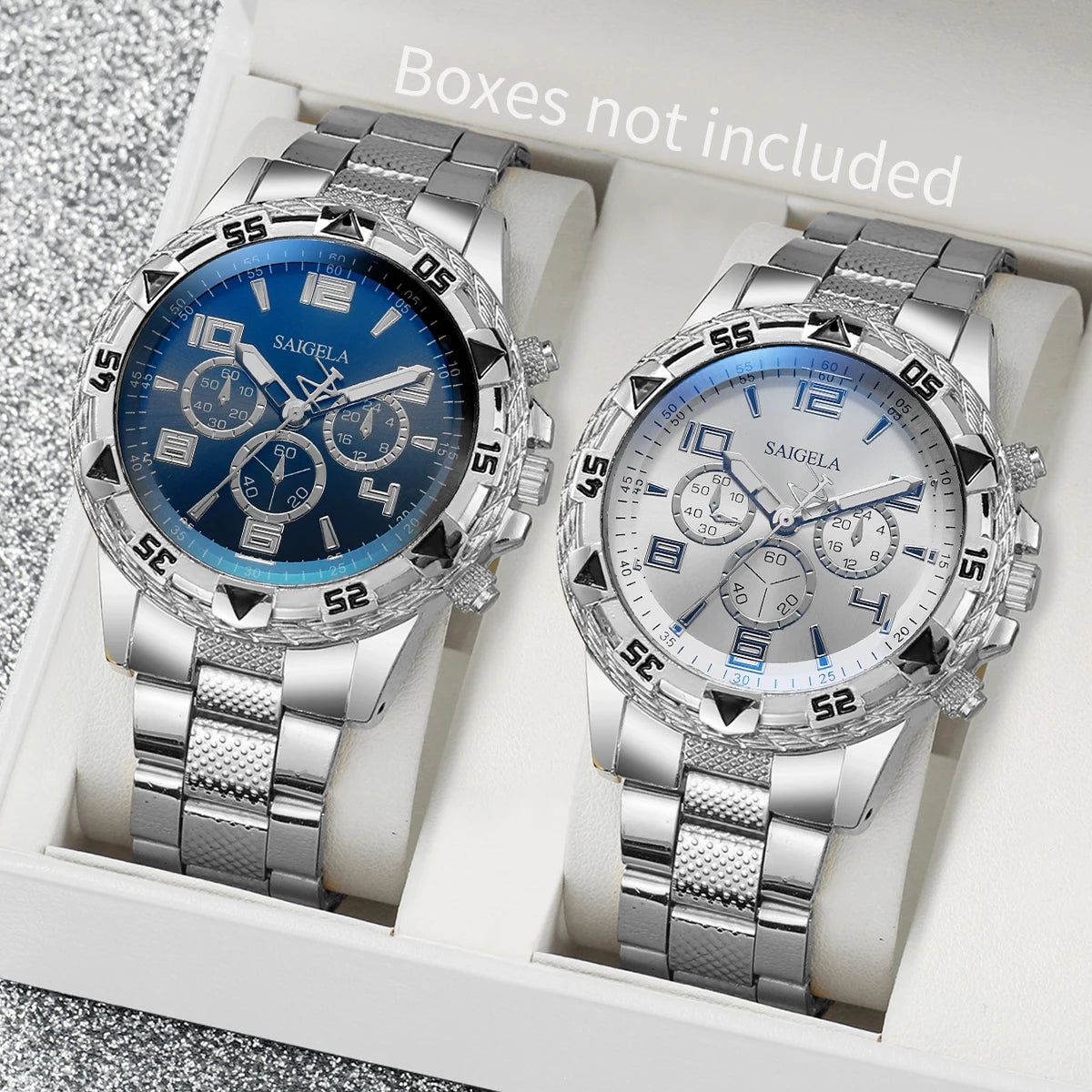 2PCS/Set Men’s Business Watches – Fashion Arabic Dial Steel Band Quartz Wristwatch Set (Without Box)