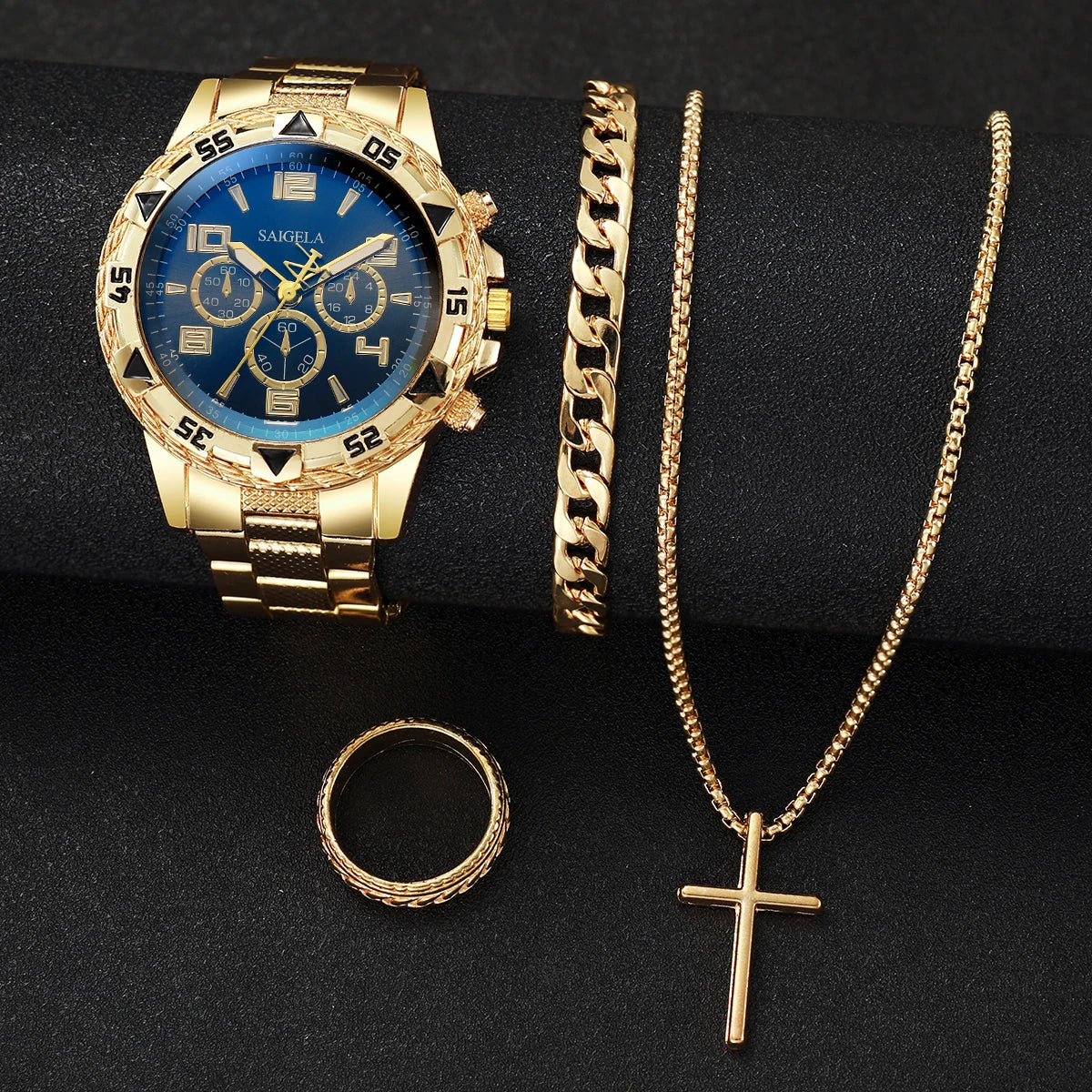 4PCS/Set Men’s Fashion Quartz Watches – Casual Gold Steel Band Analog Wristwatches (Without Box)