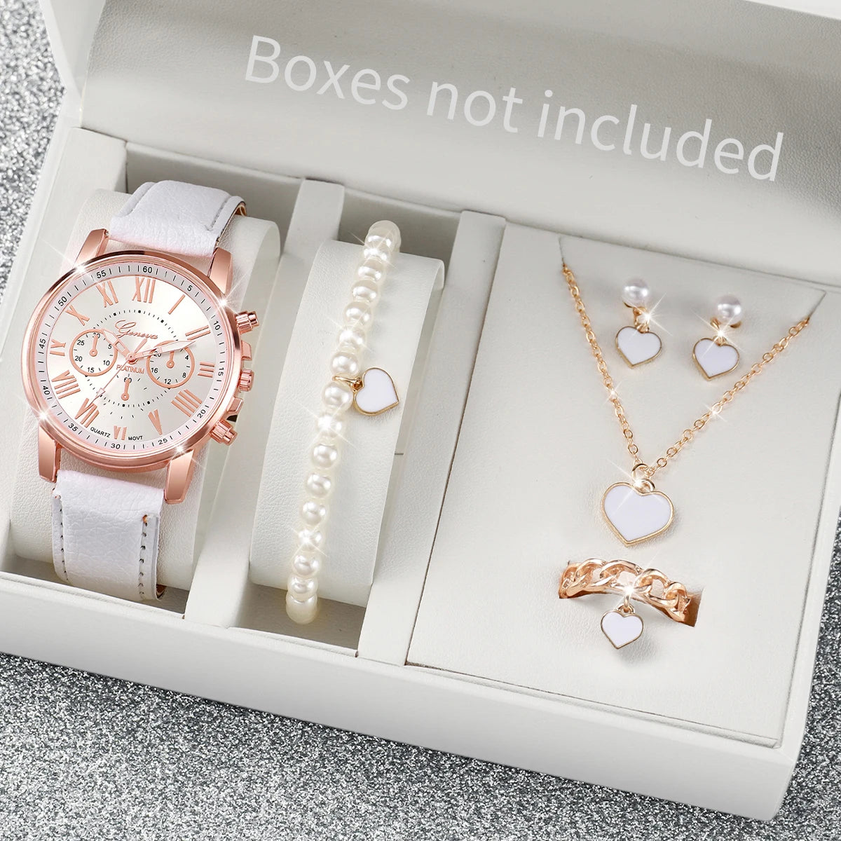 5/6PCS Women's Quartz Leather Band Wrist Watch Set