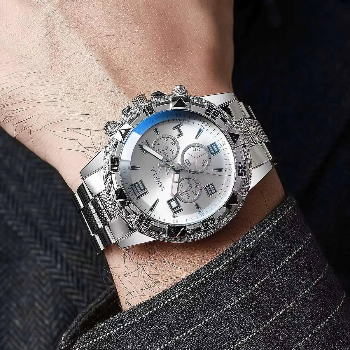 3PCS/Set Men’s Business Quartz Watch + Necklace + Bracelet (Without Box)