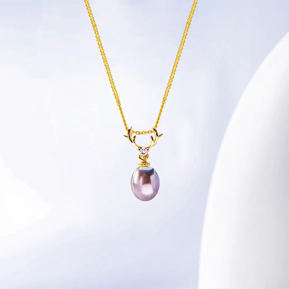 Natural Freshwater Pearl Pendant Necklace – Antler Crown Design, Elegant Ladies Jewelry, Perfect Holiday Gift