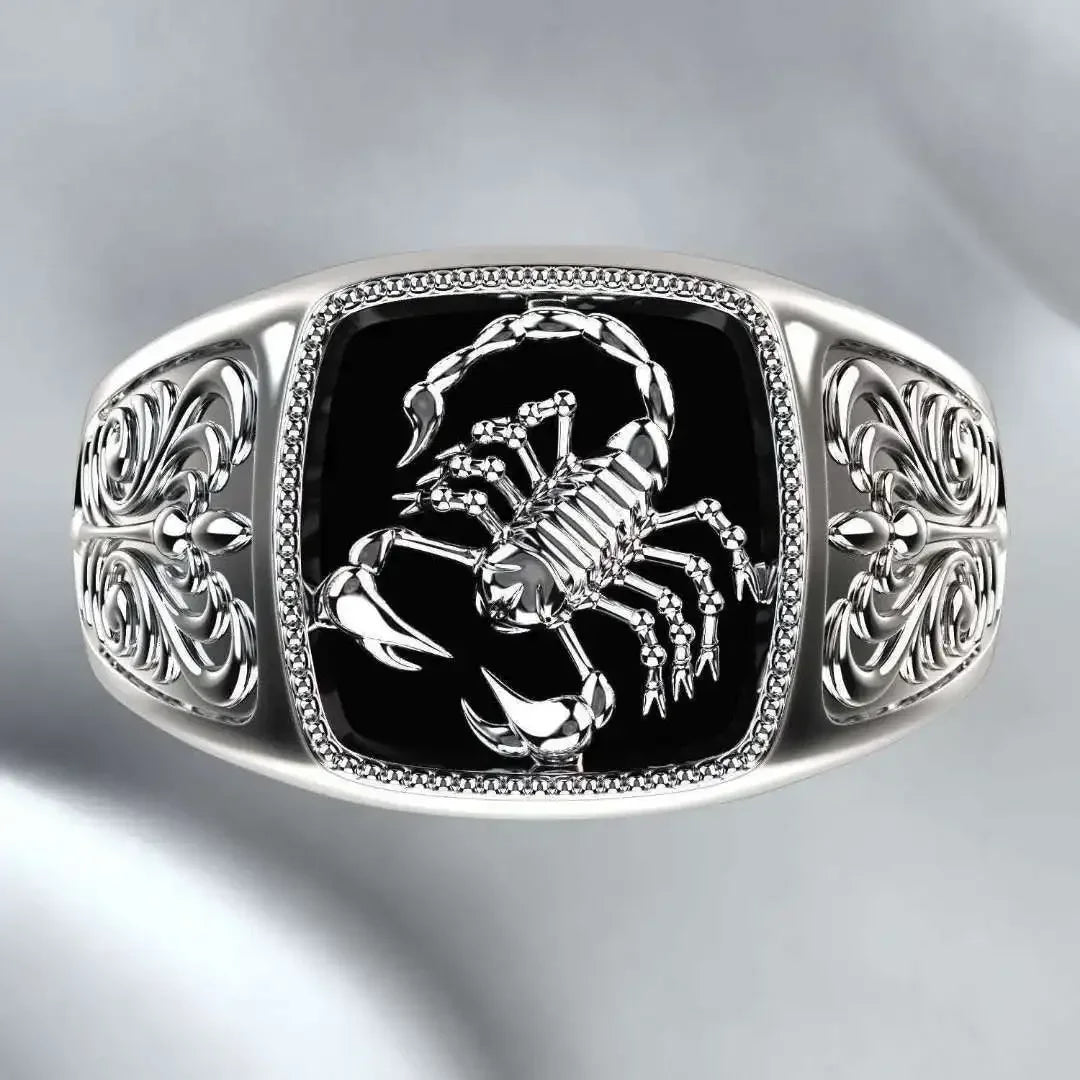 WOSIKATE Men's Scorpion Silver Ring