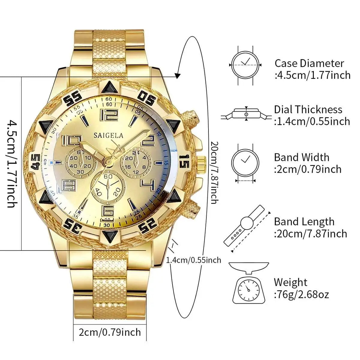 3PCS/Set Men’s Business Quartz Watch + Necklace + Bracelet (Without Box)