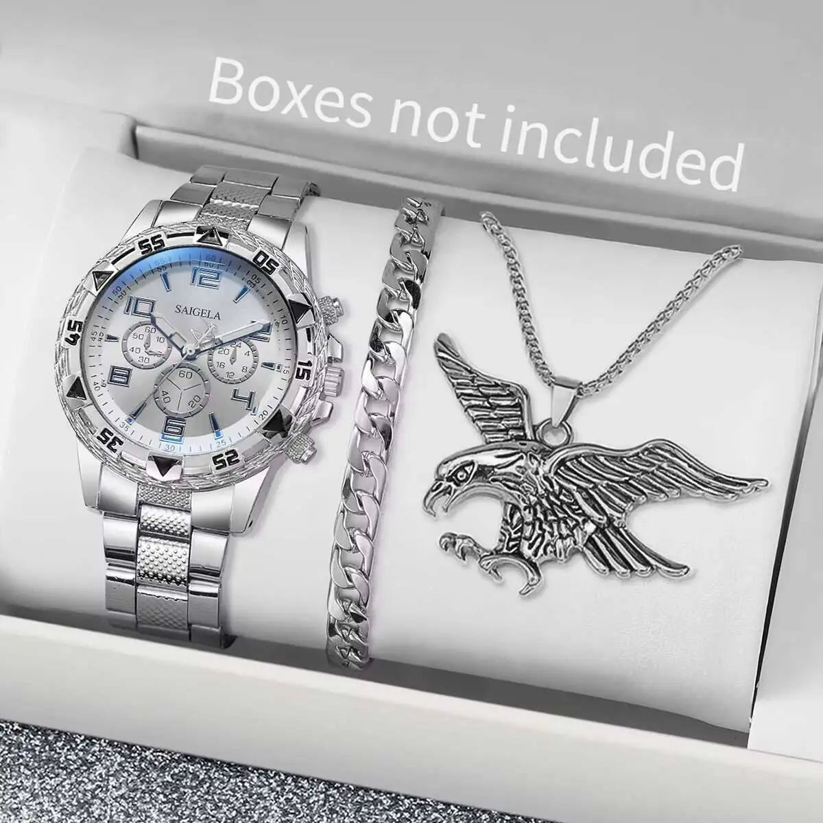 3PCS/Set Men’s Business Quartz Watch + Necklace + Bracelet (Without Box)