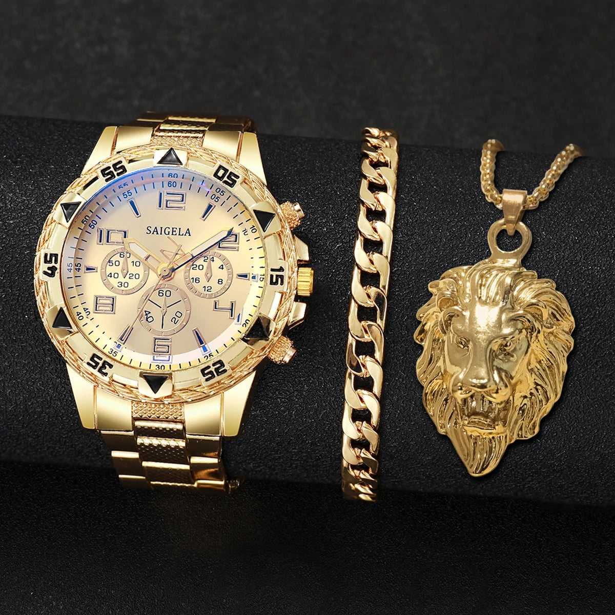 3PCS/Set Fashion Steel Band Men's Watch Jewelry Set