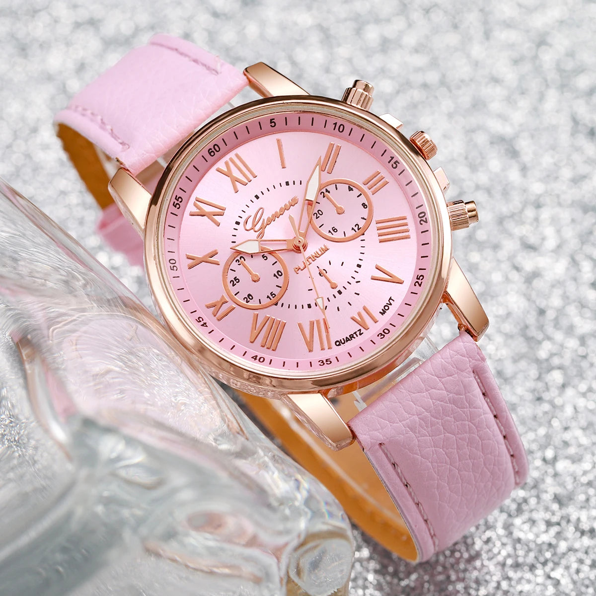 5/6PCS Women's Quartz Leather Band Wrist Watch Set