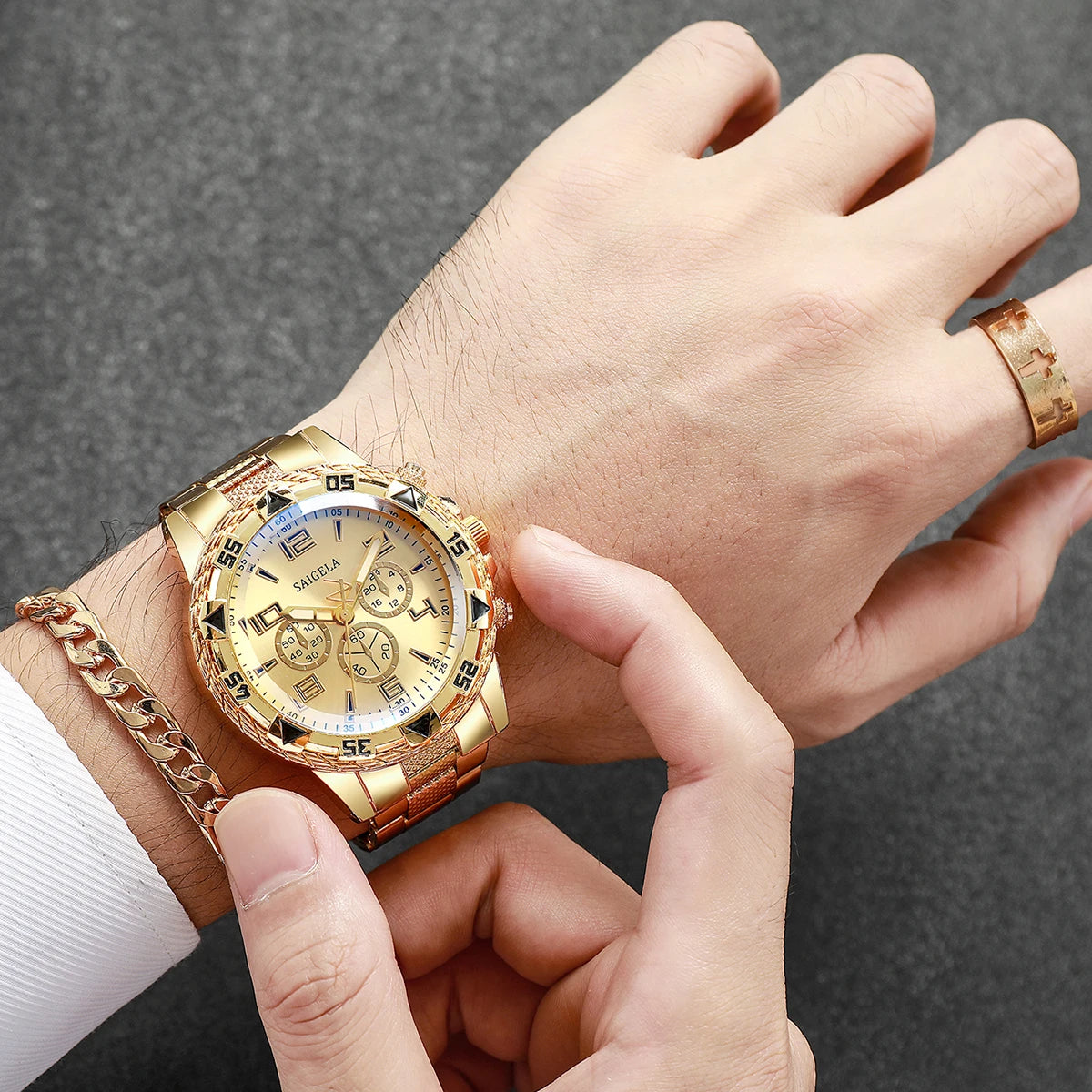 4PCS Men’s Stainless Steel Watch & Jewelry Set – Luxury Quartz Wristwatch