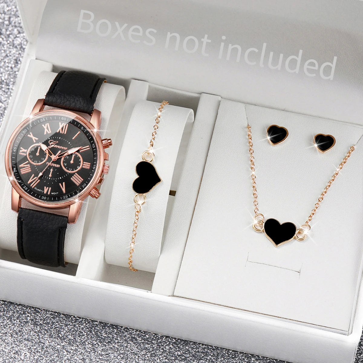 5/6PCS Women's Quartz Leather Band Wrist Watch Set