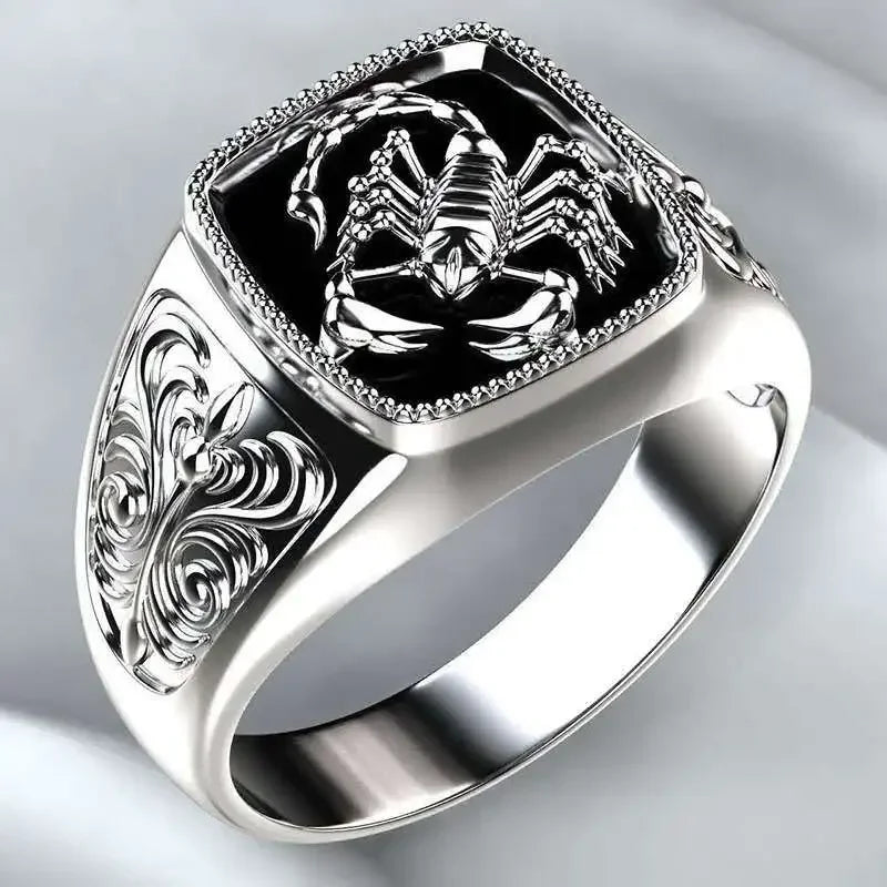 WOSIKATE Men's Scorpion Silver Ring