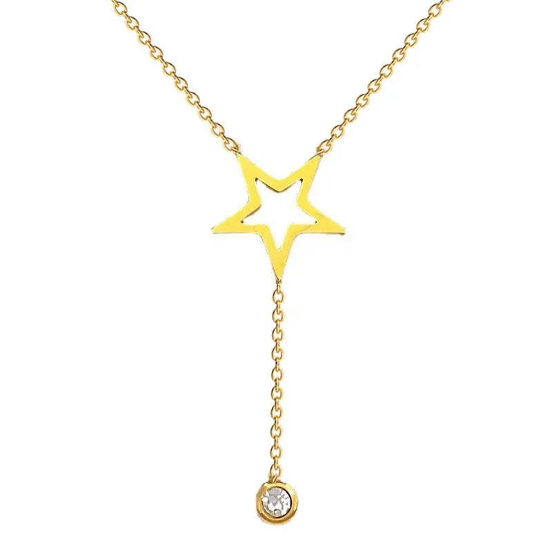 Minimalist Titanium Steel Star Pendant Necklace for Women – Dainty Collarbone Chain Jewelry, Gift Choice