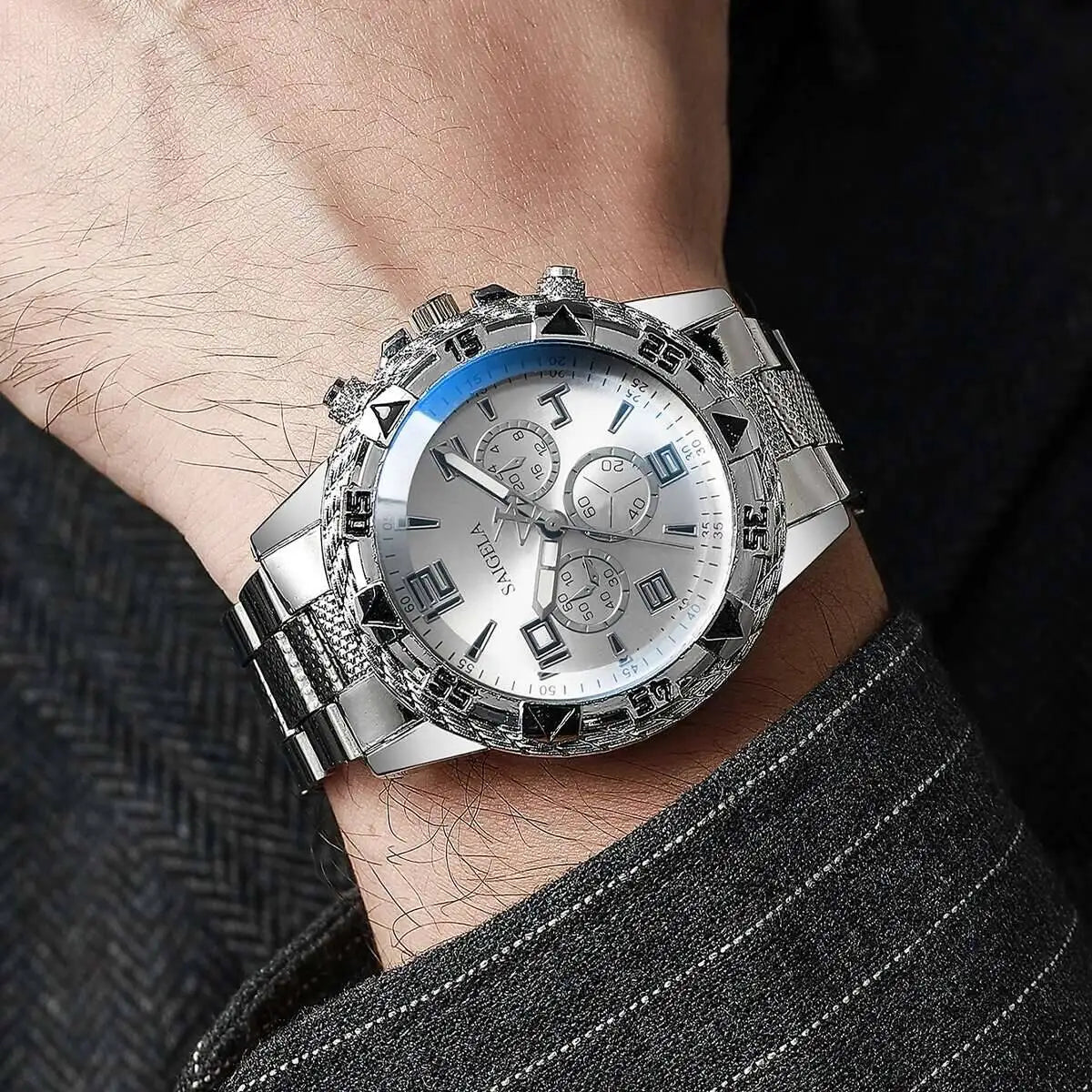 3PCS/Set Men’s Business Quartz Watch + Necklace + Bracelet (Without Box)