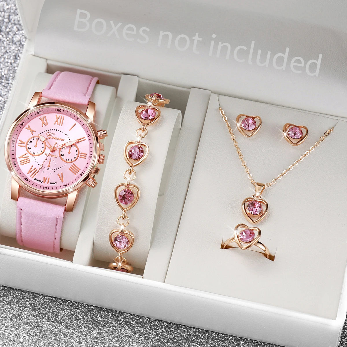 5/6PCS Women's Quartz Leather Band Wrist Watch Set