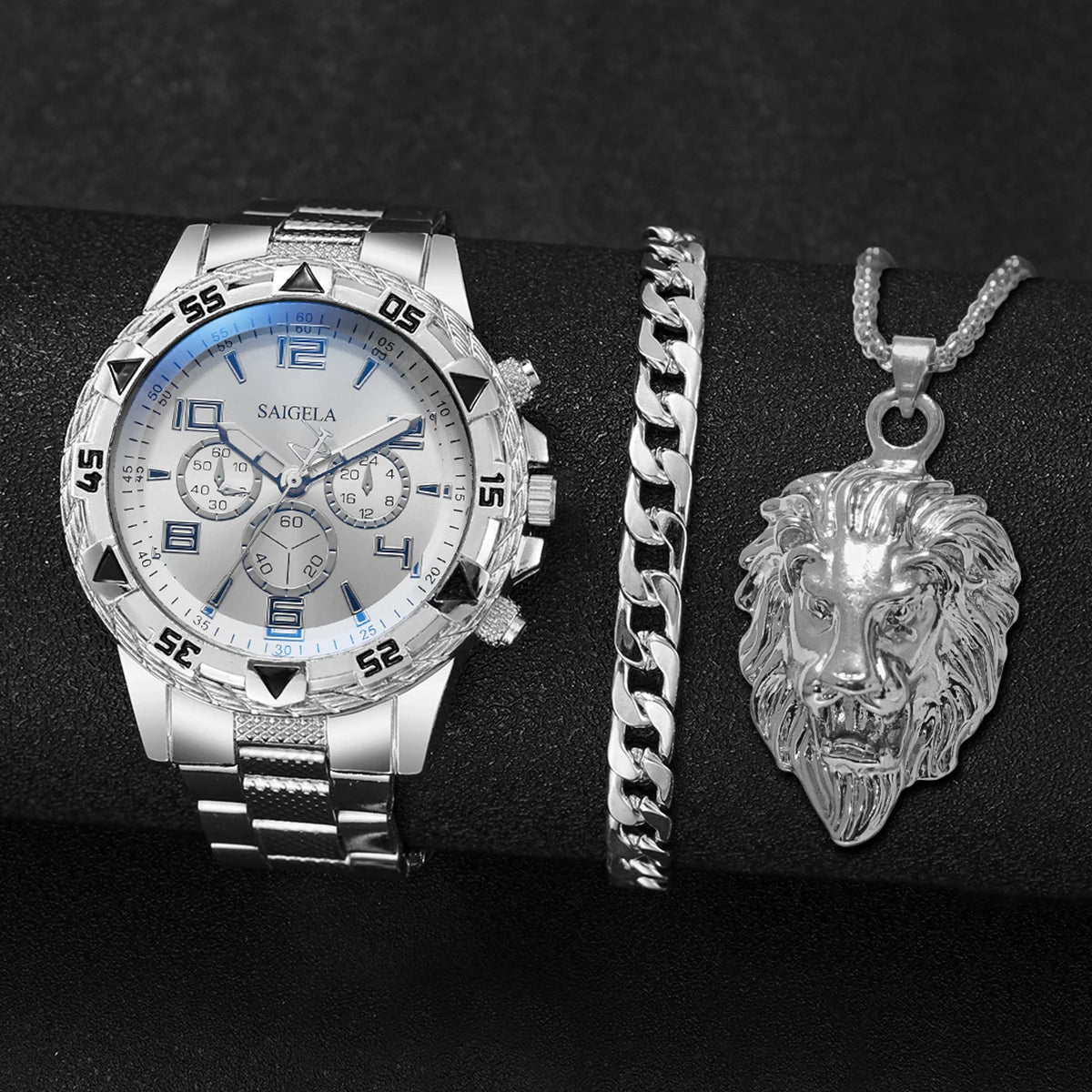 3PCS/Set Fashion Steel Band Men's Watch Jewelry Set
