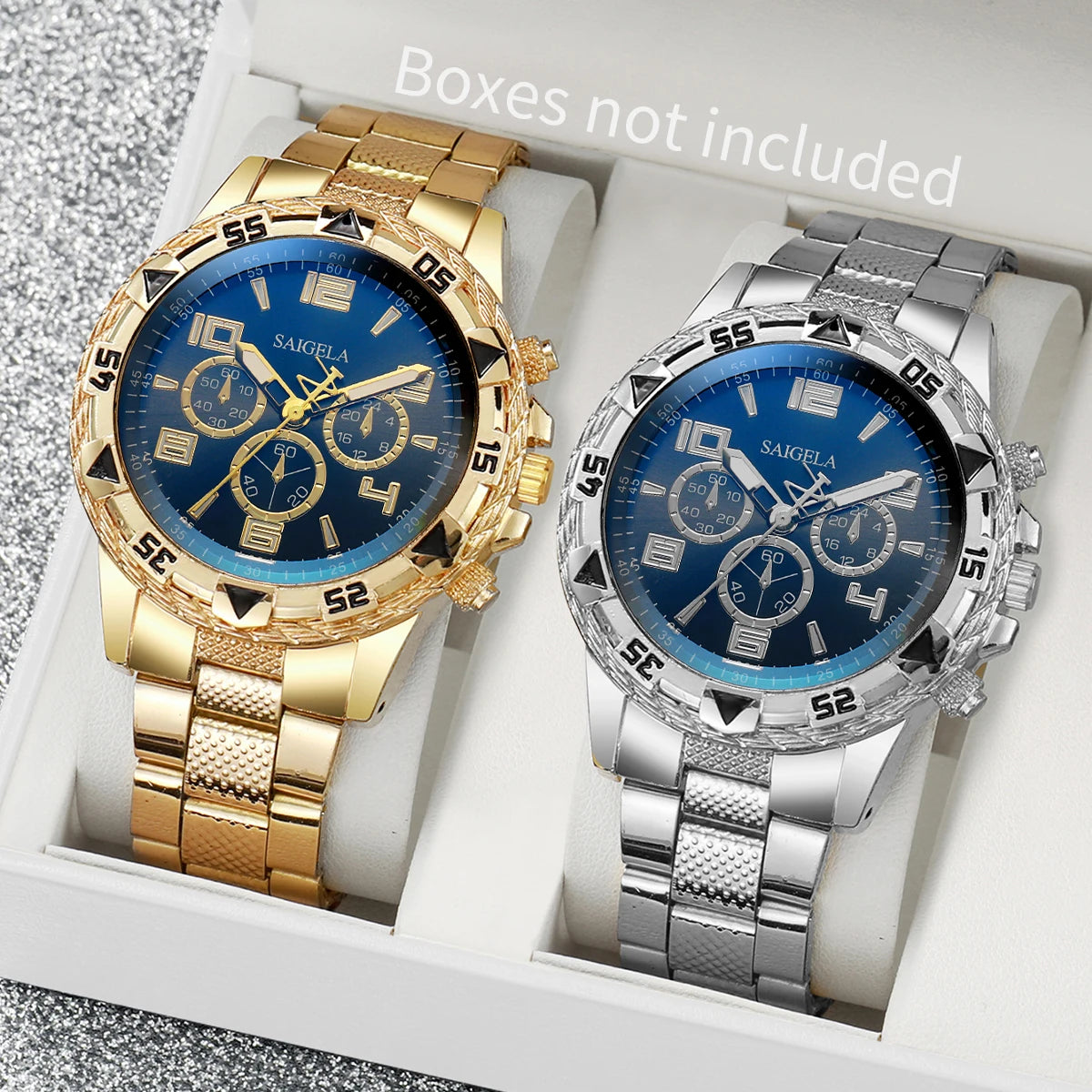 2PCS/Set Men’s Business Watches – Fashion Arabic Dial Steel Band Quartz Wristwatch Set (Without Box)