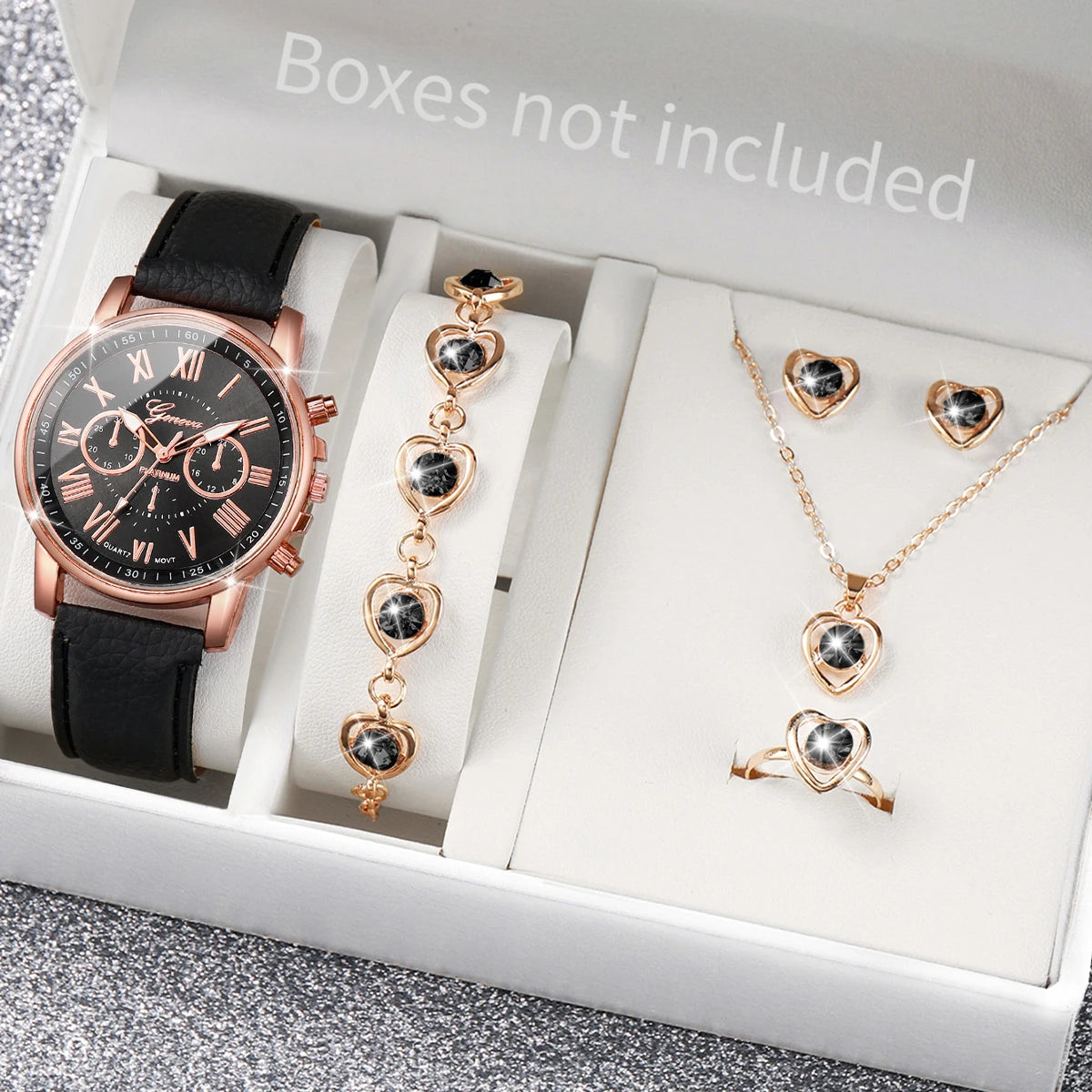 5/6PCS Women's Quartz Leather Band Wrist Watch Set