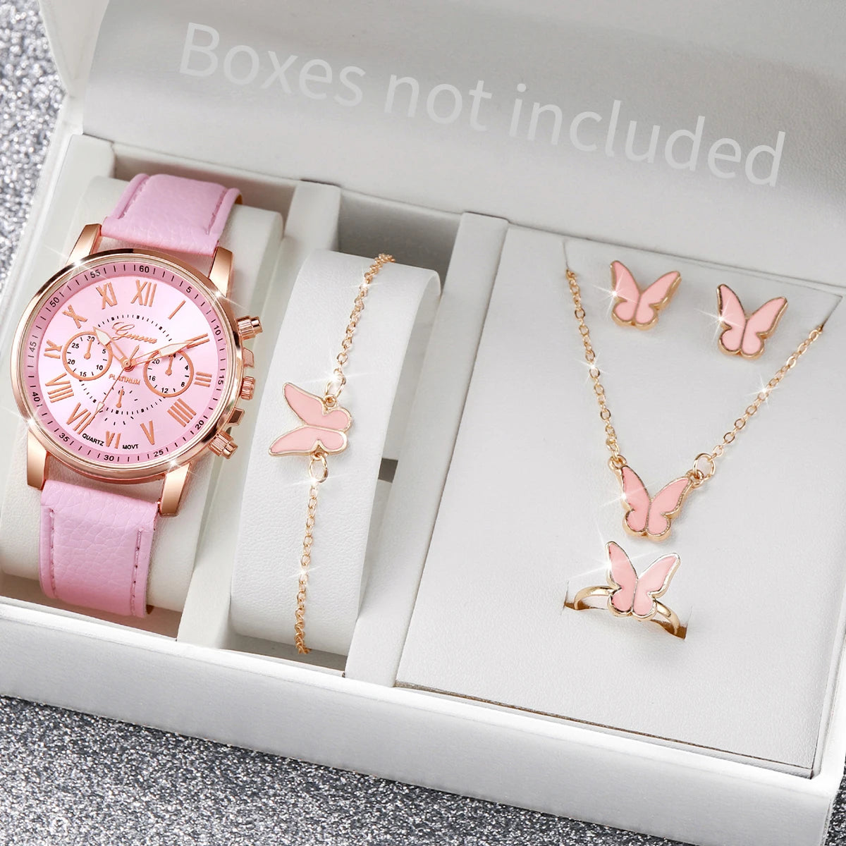 5/6PCS Women's Quartz Leather Band Wrist Watch Set