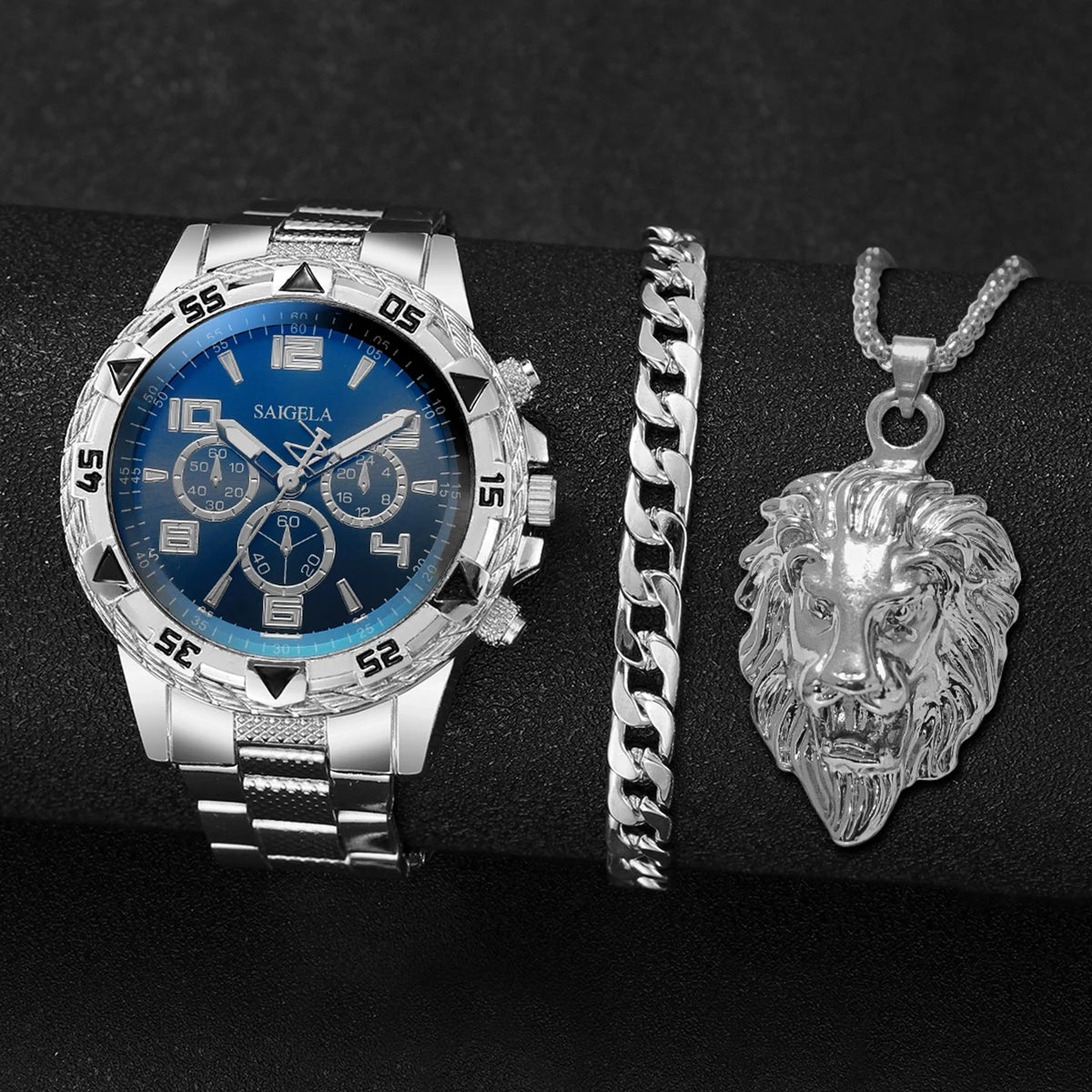 3PCS/Set Fashion Steel Band Men's Watch Jewelry Set