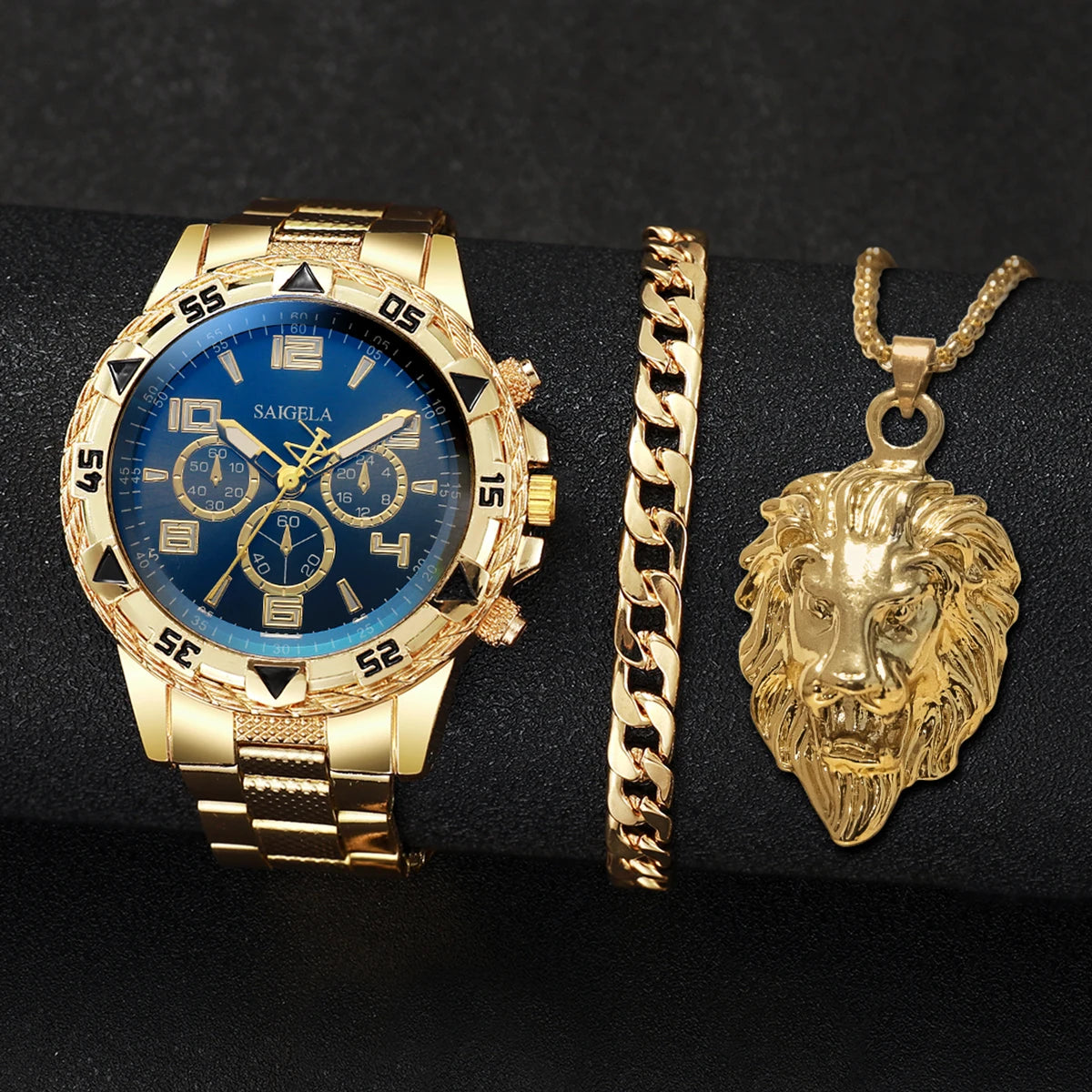 3PCS/Set Fashion Steel Band Men's Watch Jewelry Set