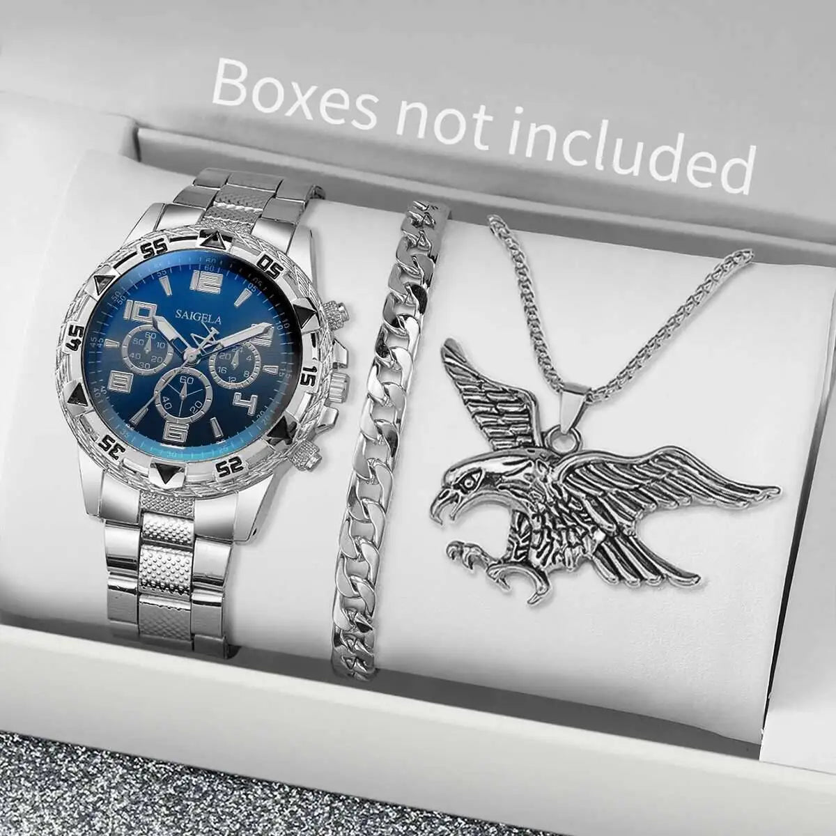 3PCS/Set Men’s Business Quartz Watch + Necklace + Bracelet (Without Box)