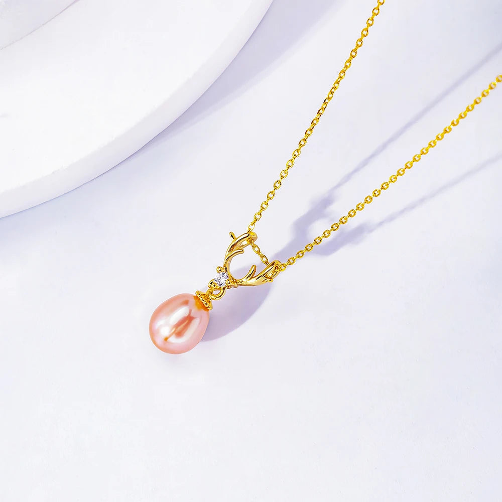 Natural Freshwater Pearl Pendant Necklace – Antler Crown Design, Elegant Ladies Jewelry, Perfect Holiday Gift