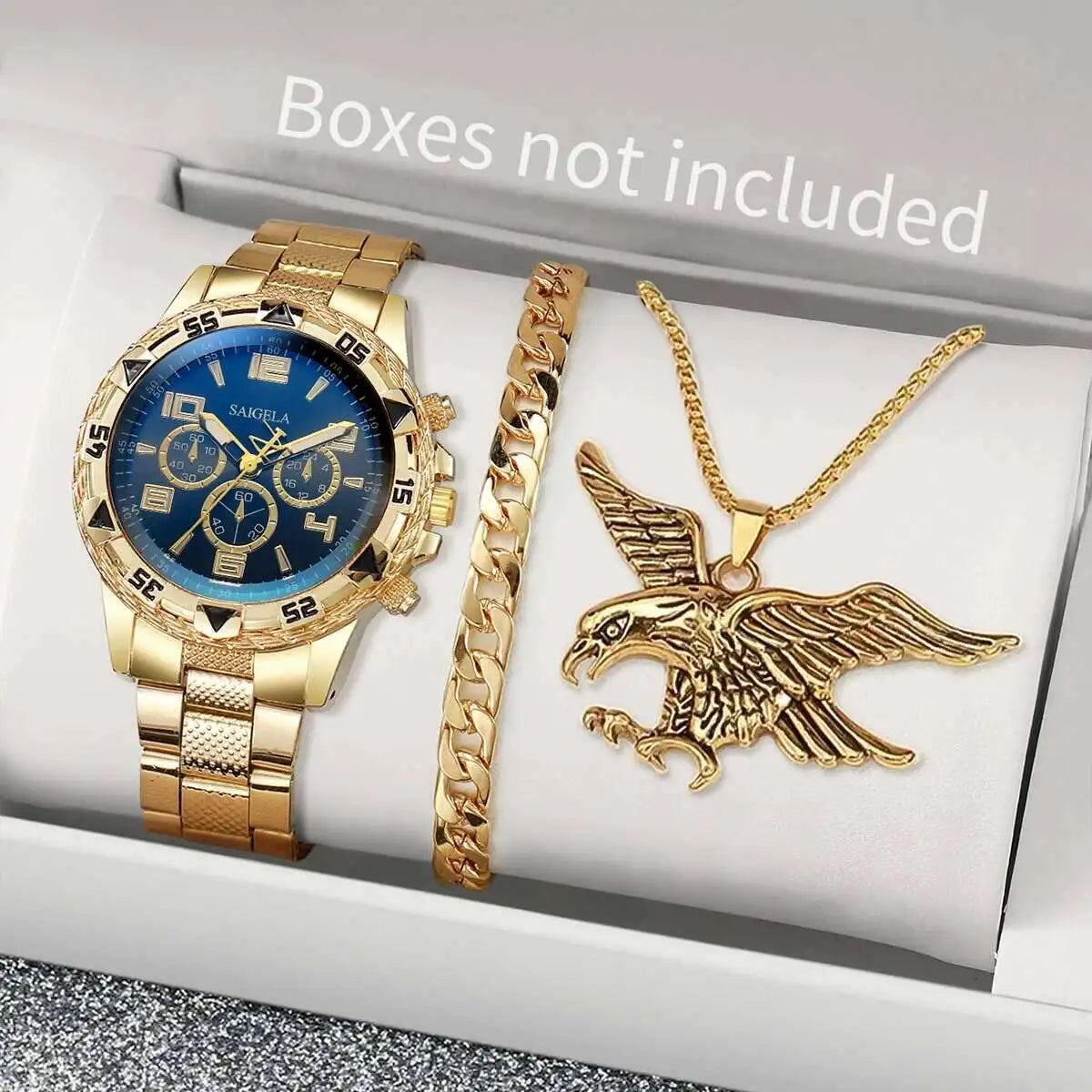 3PCS/Set Men’s Business Quartz Watch + Necklace + Bracelet (Without Box)