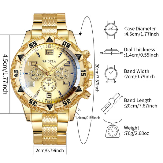 3PCS/Set Fashion Steel Band Men's Watch Jewelry Set