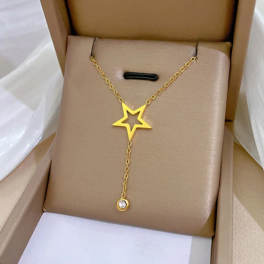 Minimalist Titanium Steel Star Pendant Necklace for Women – Dainty Collarbone Chain Jewelry, Gift Choice