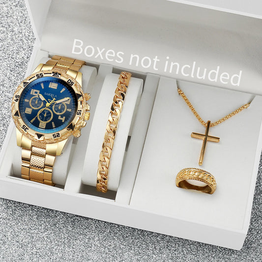 4PCS/Set Men’s Fashion Quartz Watches – Casual Gold Steel Band Analog Wristwatches (Without Box)