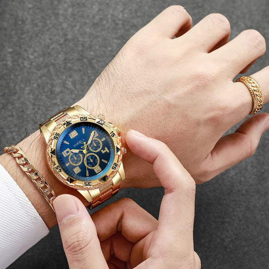 4PCS/Set Men’s Fashion Quartz Watches – Casual Gold Steel Band Analog Wristwatches (Without Box)