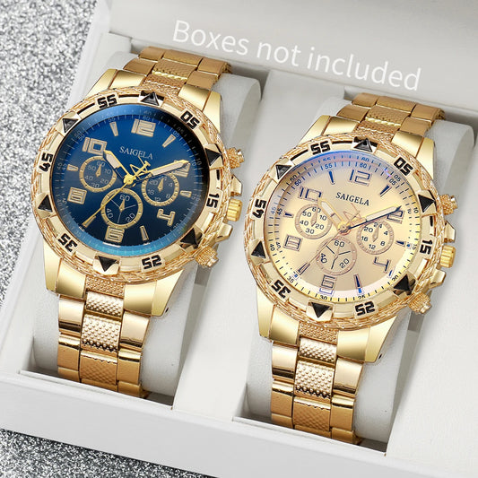 2PCS/Set Men’s Business Watches – Fashion Arabic Dial Steel Band Quartz Wristwatch Set (Without Box)