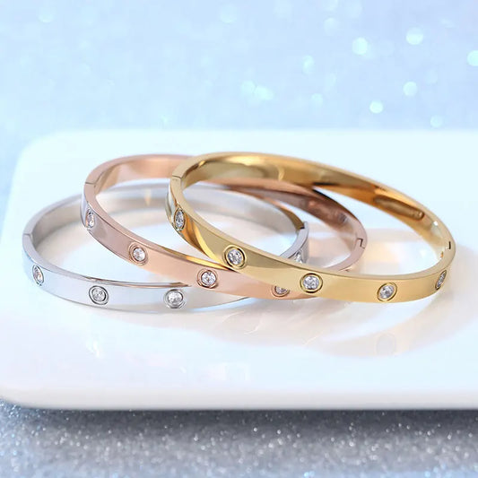 Stainless Steel Crystal Cuff Bracelet – Elegant Fashion Jewelry