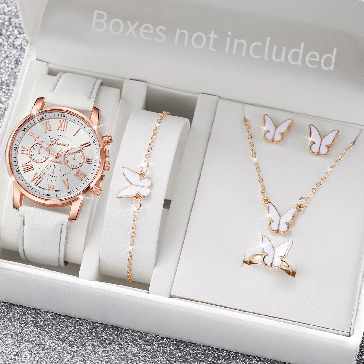5/6PCS Women's Quartz Leather Band Wrist Watch Set