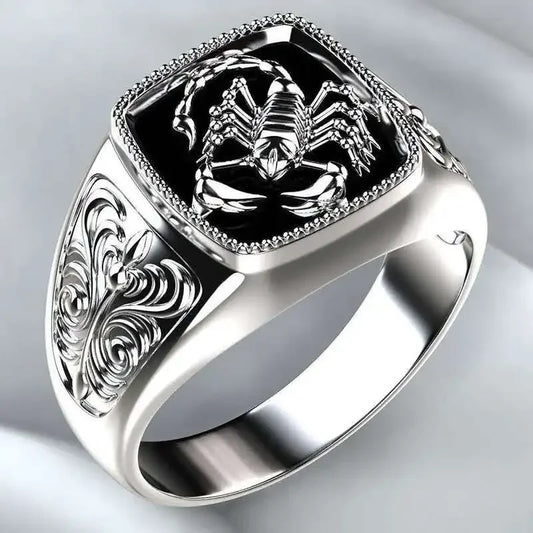 WOSIKATE Men's Scorpion Silver Ring