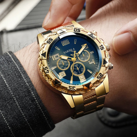 2PCS/Set Men’s Business Watches – Fashion Arabic Dial Steel Band Quartz Wristwatch Set (Without Box)