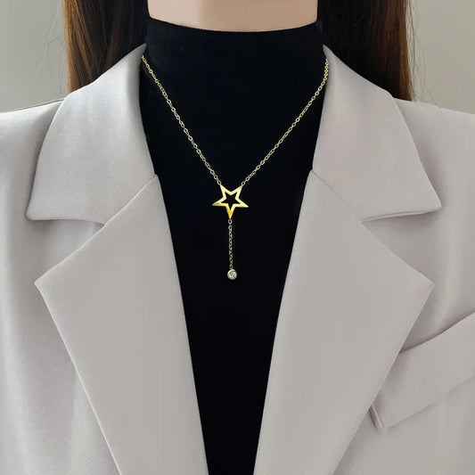 Minimalist Titanium Steel Star Pendant Necklace for Women – Dainty Collarbone Chain Jewelry, Gift Choice