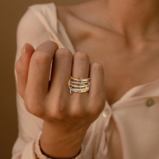 Five-Ring Stacked Anti-Stress Ring – Fashionable Street Hip-Hop Style for Girls, Perfect for Daily Wear and Parties